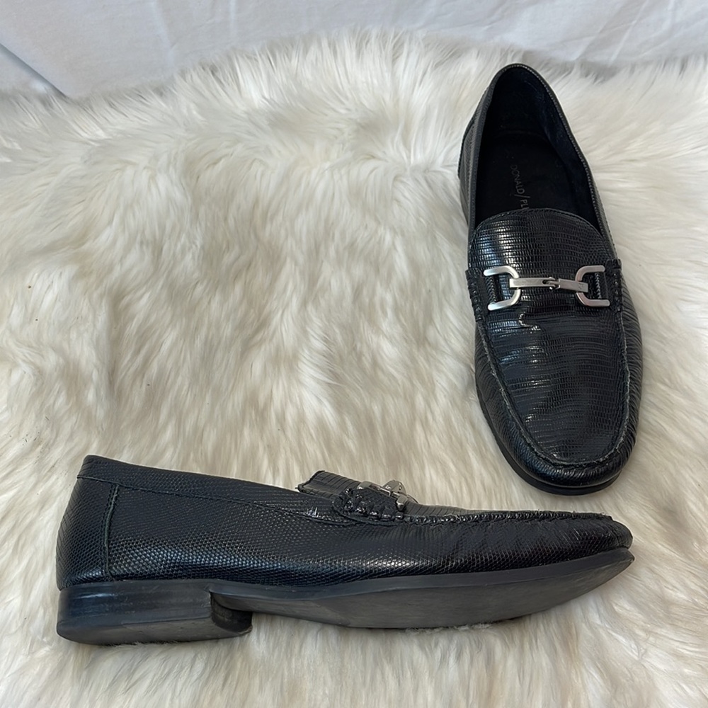 Donald Pliner Black Textured Leather Bit Loafers Sz 10.5